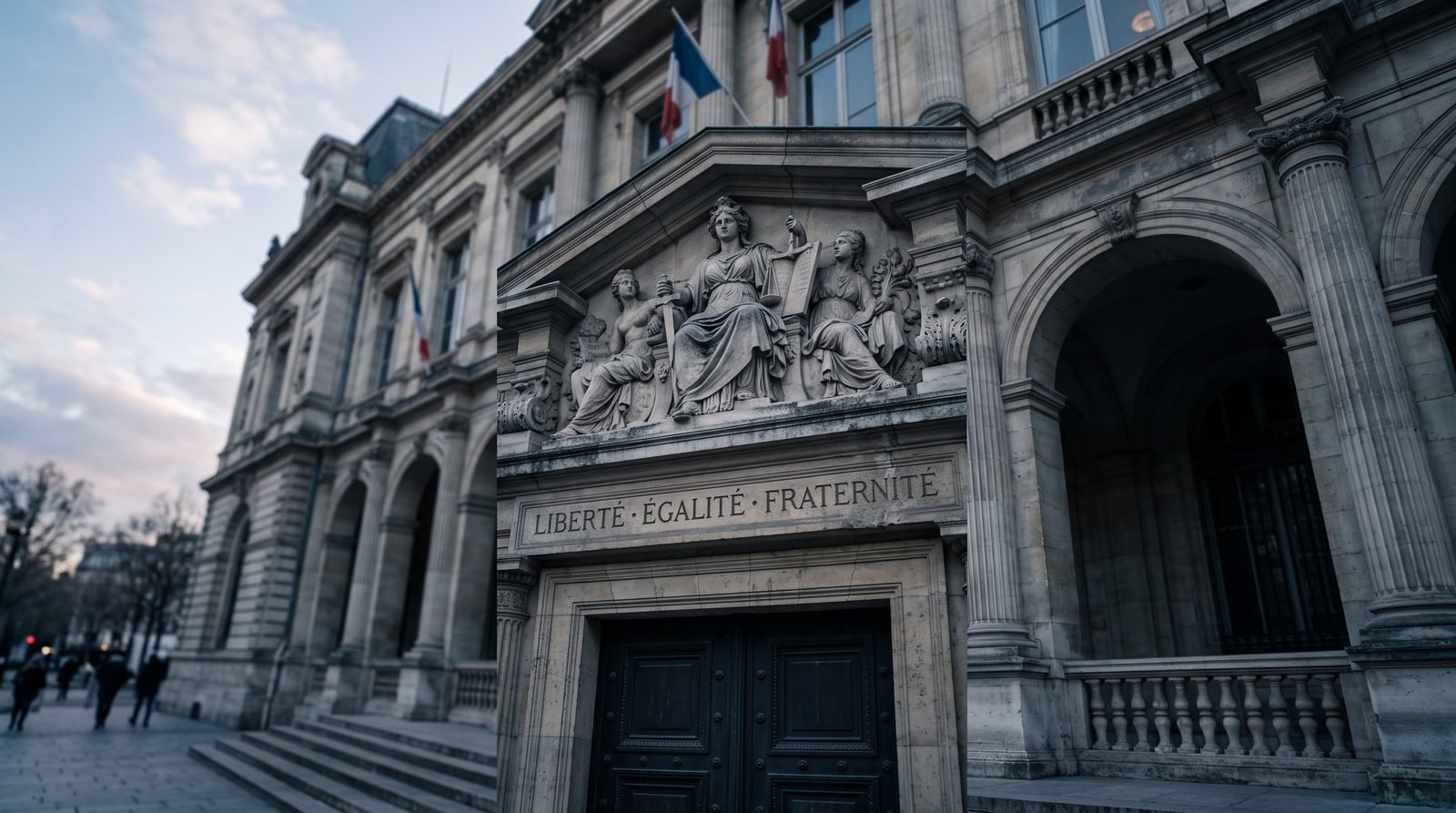 Façade de la Cour de cassation, allégorie sculptée de la Justice