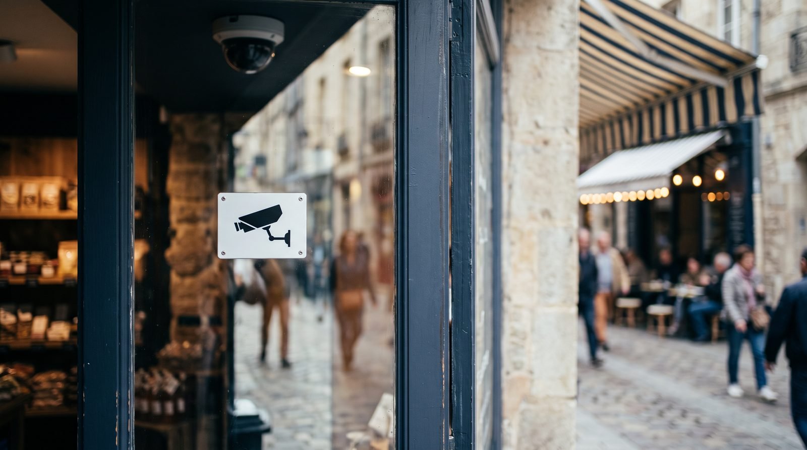 Panneau d'information vidéosurveillance à l'entrée d'un établissement